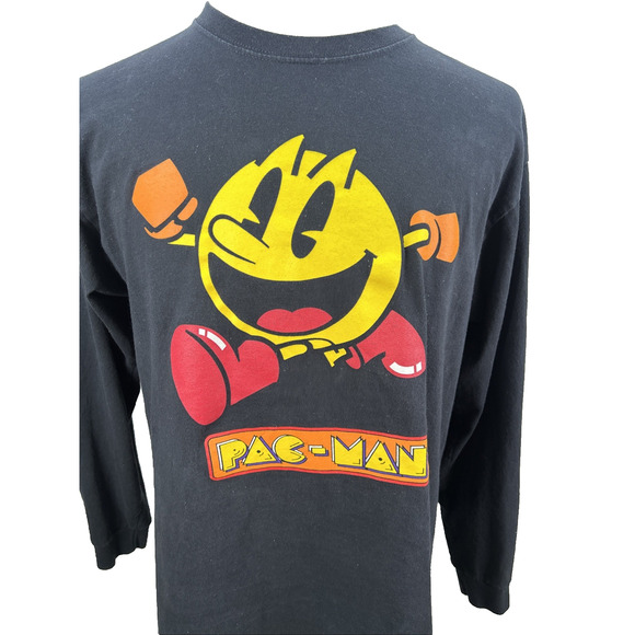 Pac-Man T-Shirt Mens M Vtg Video Game Arcade 70s Black Long Sleeve 80s Bandai - Picture 2 of 15